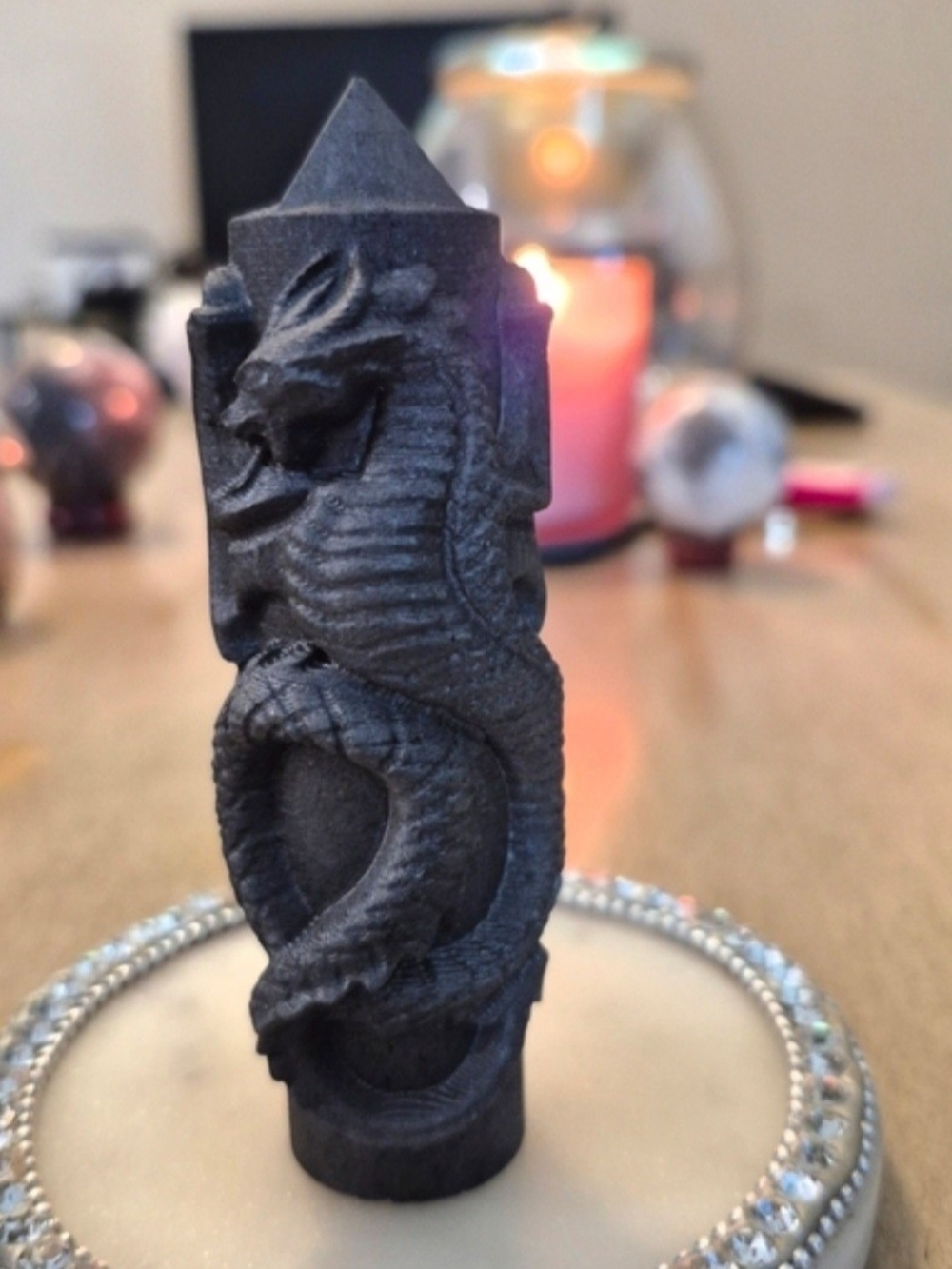 Natural Shungite Carved Dragon Crystal Tower #2
